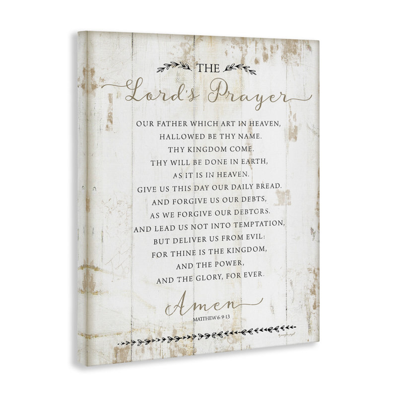 «The Lords Prayer Our Father», art mural tendu sur toile d'aspect bois vieilli rustique par Jennifer Pugh, H 20 po x l 16 po