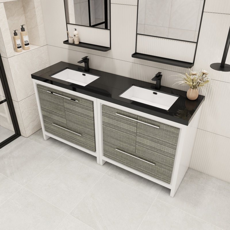 Ensemble de meuble-lavabo double 72 po Catori, Gris cendre très lustré