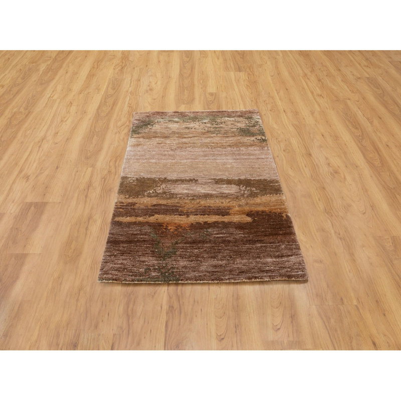 Tapis unique noué à la main à motif abstrait nouvel âge beige / brun 3 pi x 5 pi Brexleigh