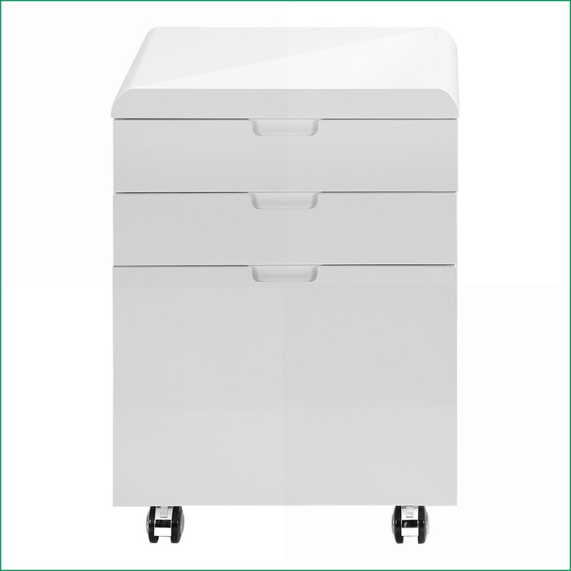 File Cabinets, Rolling Mobile 3 Drawer Printer Stand, Contemporary Modern Snow White Glossy Laminate | Snow White | MDF