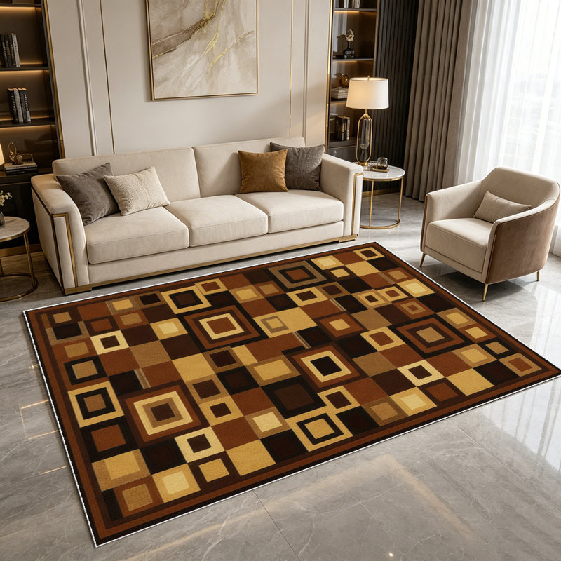 1PC Geometric Brown Square Mosaic Pattern area rugs for Living Room, Soft and Comfortable, Suitable for all seasons, easy-to-maintain, machine washable Indoor floor mat, Under Table Farmhouse suitable for dining table, bedroom, entryway, home office,
