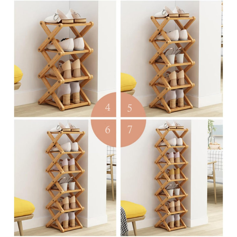 5-tier Bamboo Shoe Rack Foldable Free-standing Shelf