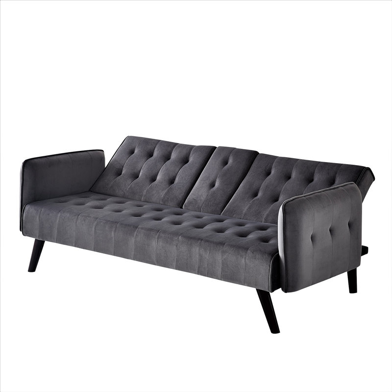 Koga 72'' Velvet Convertible Sofa, Gray Velvet