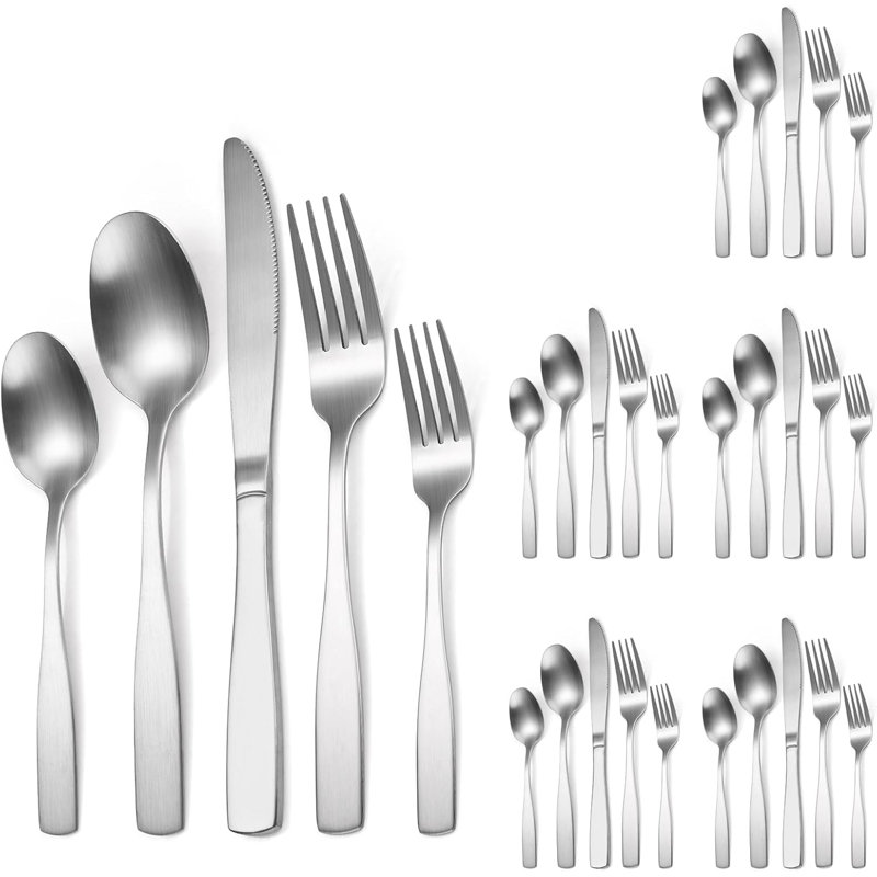 Ensemble de couverts en acier inoxydable doré mat pour 6 couverts 30 pièces à finition satinée pour la maison et le restaurant, vaisselle durable et élégante