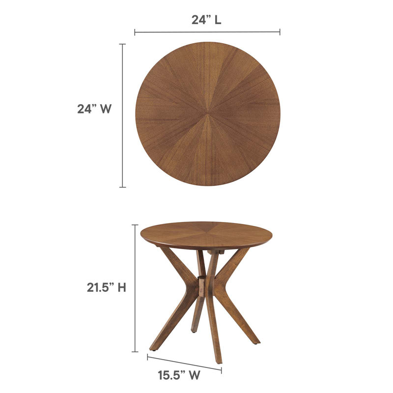 Walnut Mid-Century Modern Round Wood Side Table