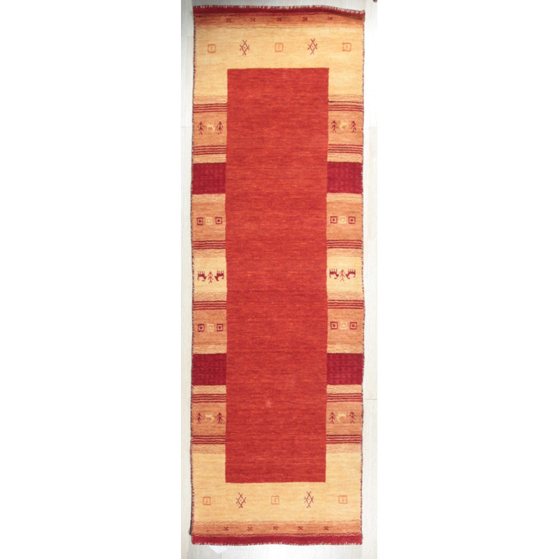 Handloomed Red Gabbeh Tribal Wool Area Rug, 5' x 8'