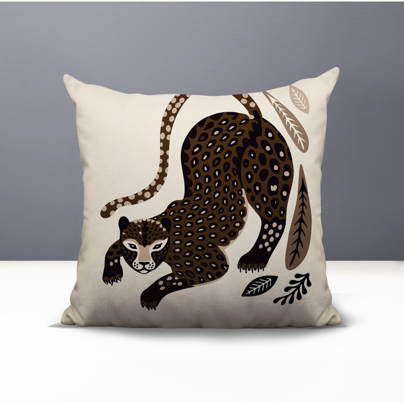 Oreiller carré réversible intérieur / extérieur Gino Leopard, Carré 15 po, Beige