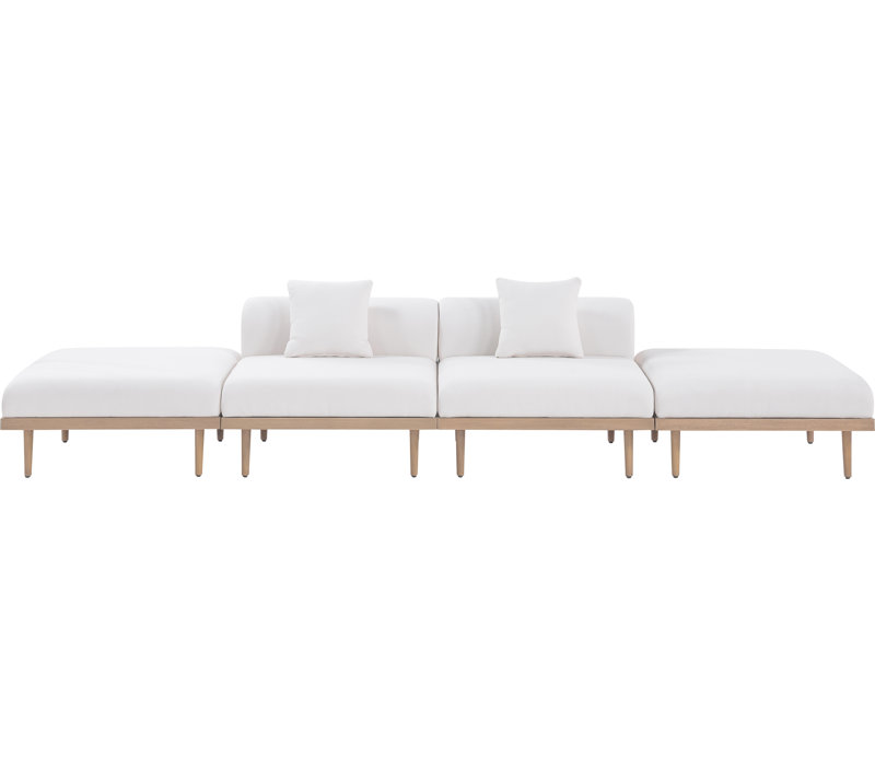 Madeleine 142" Resilient Water Resistant Olefin Fabric Upholstered 4Pc. Outdoor Patio Modular Sofa, Cream