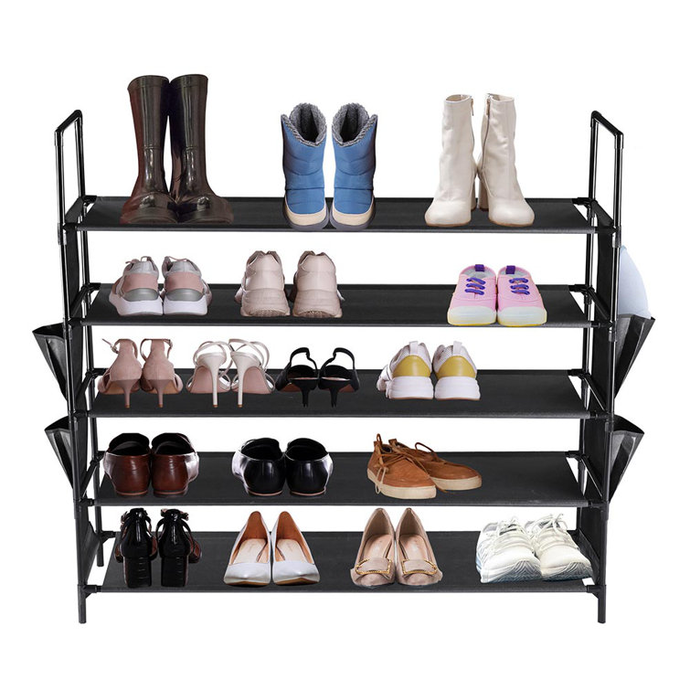 12 Pair Stackable and Height-Adjustable 2-Tier Shoe Rack Rebrilliant Finish: Black