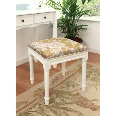 Tabouret de coiffeuse en lin gris avec pivoine grise