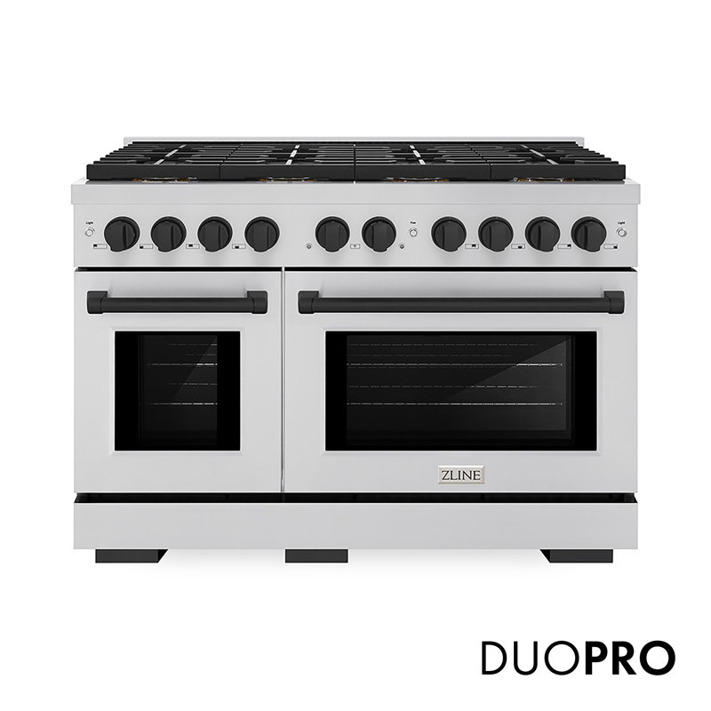 ZLINE Autograph 48 in. Paramount Dual Fuel Range w/ DuoPro Cooktop & Black Doors w/ Gold Accents, Dual Fuel, Matte Black