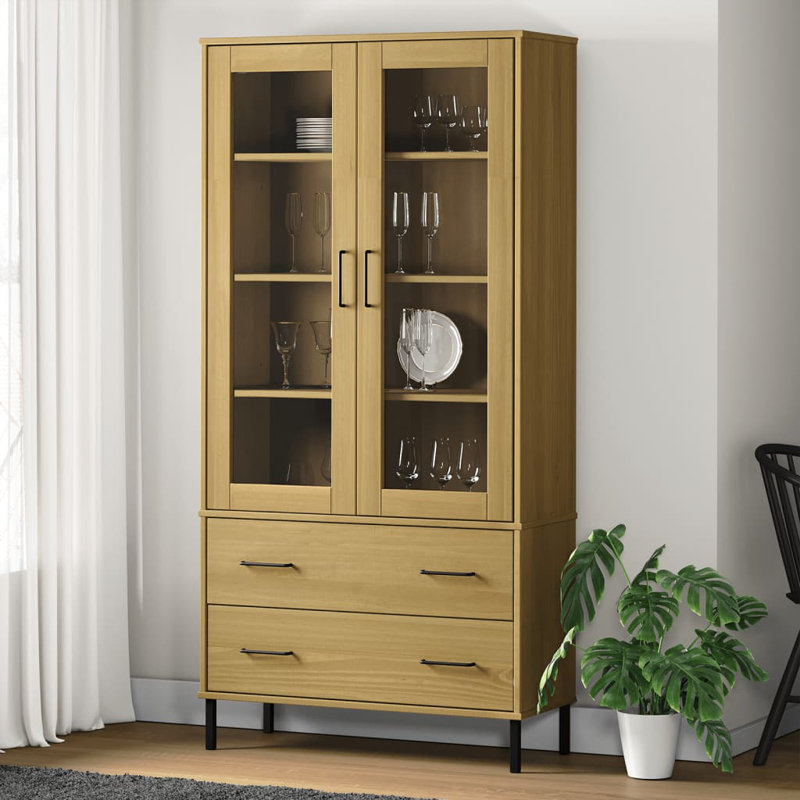 Bookshelf Book Cabinet with Metal Legs Storage Cabinet OSLO Solid Wood, Brown