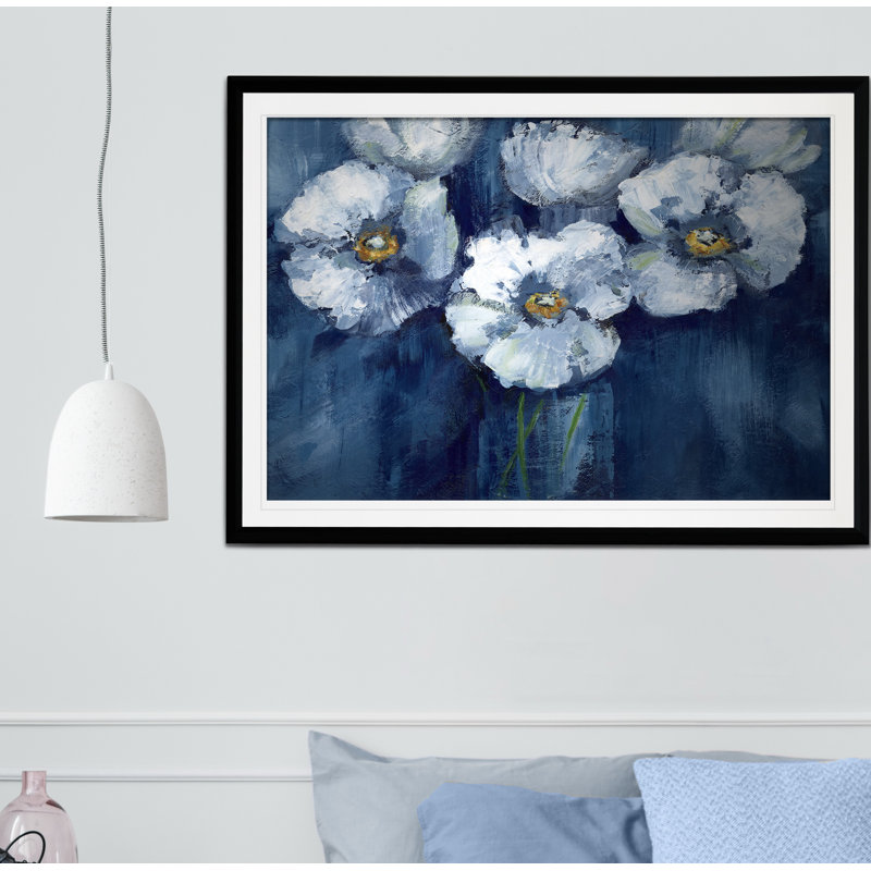 «Blooming Poppies», reproduction de peinture acrylique encadrée, H 26 po x l 36 po x P 1,5 po, Noir