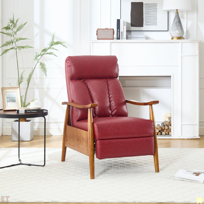 Fauteuil à cadre en bois, fauteuil d'appoint moderne pour le salon, Simili cuir rouge vin
