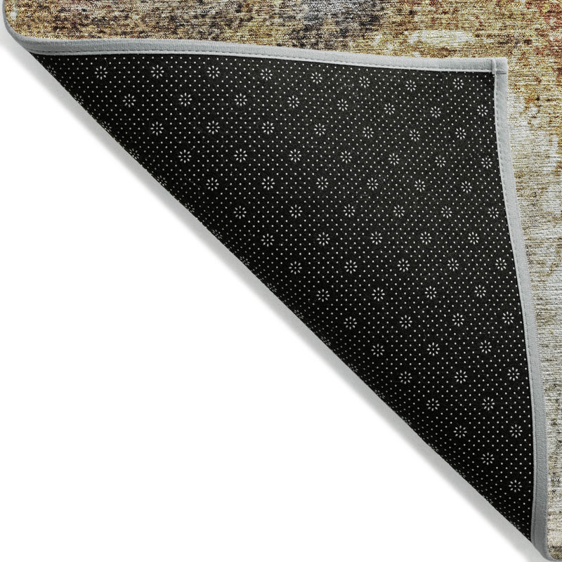 Tapis extérieur lavable abstrait taupe 3 pi x 5 pi noir et cuivre