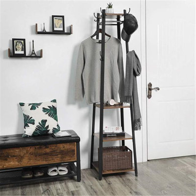 8-Hook Coat Rack with Storage Shelves