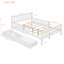 Lit plateforme double en bois pleine grandeur avec garde-corps et deux tiroirs de rangement, blanc, durable et peu encombrant-1074990531
