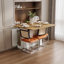 Table de salle à manger extensible avec 3 rallonges amovibles TREXM, îlot roulant mobile avec éclairage DEL et prise de courant, armoire de rangement peu encombrante pour la salle à manger / salon (blanc crème et naturel)-1165502691