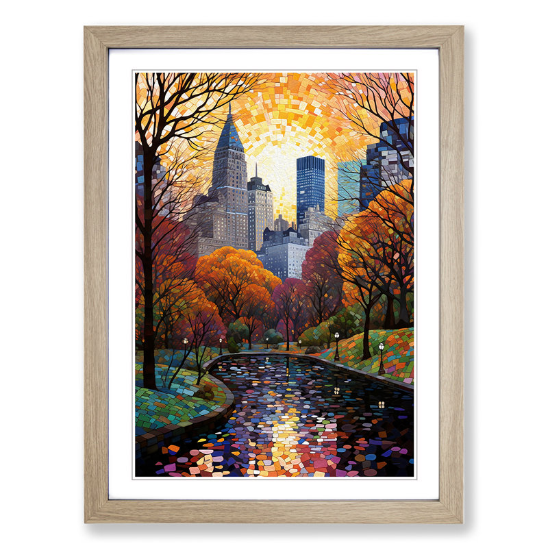 Central Park Orphism - Single Picture Frame Print on Wood, Oak Framed, 34cm H x 25cm W x 2cm D