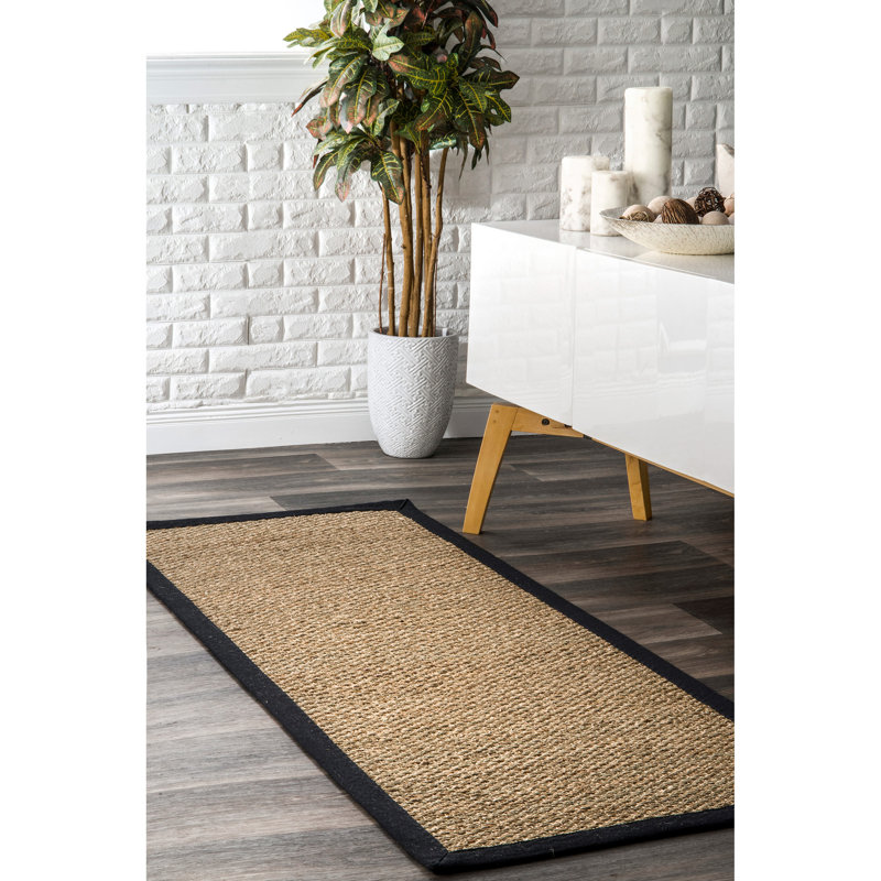 Ellicott Solid Colour Bamboo Slat / Seagrass Area Rug, Runner 76 x 183cm