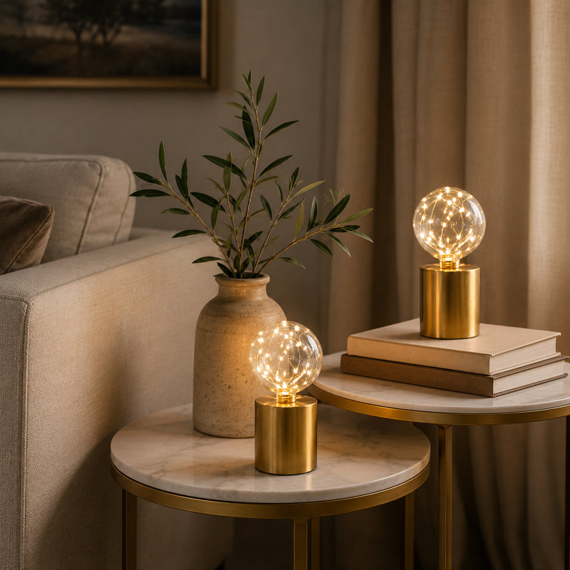 Dominquez 2 Set of 21cm Gold Table Lamp Battery Powered