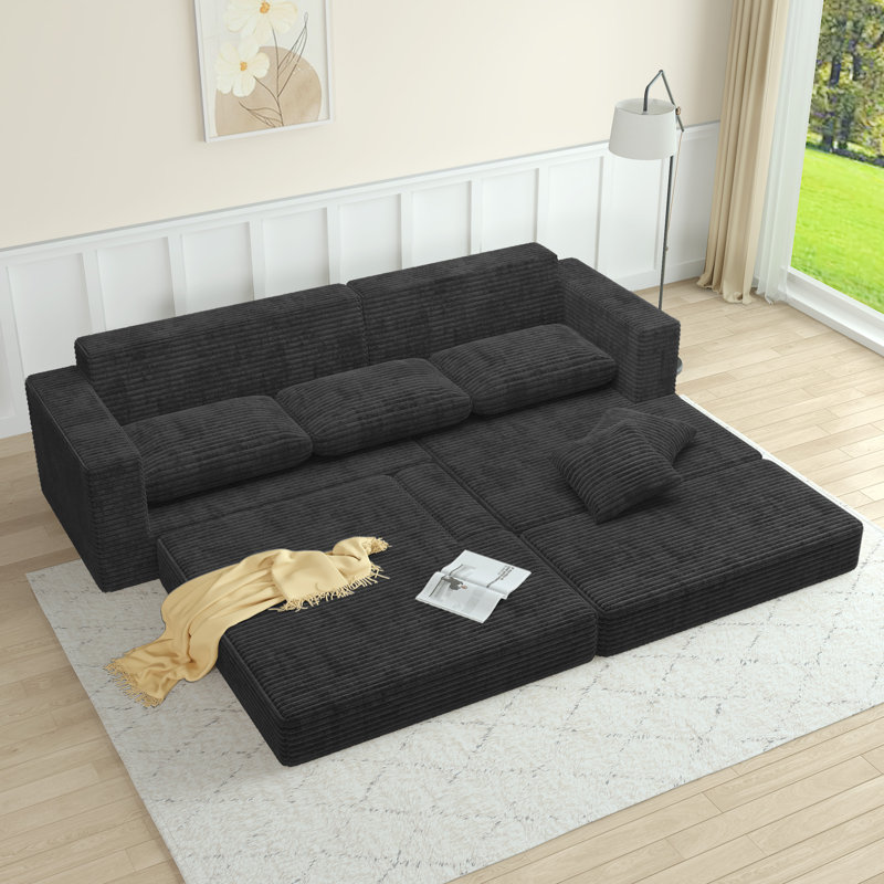 Canapé modulaire en L 28,25 po Boneless, Tissu noir, Orienté à droite