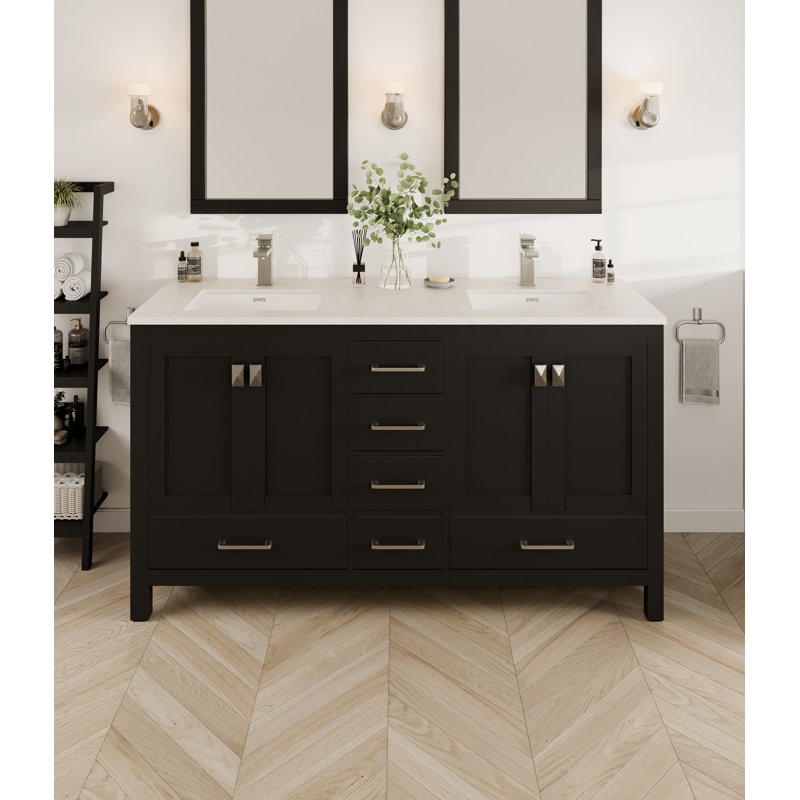 Espresso Double Sink Bathroom Vanity with Carrara Quartz Top
