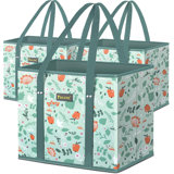 3 Pack Reusable, Foldable Shopping Bags with Reinforced Bottom & Handles, Spring Stroll