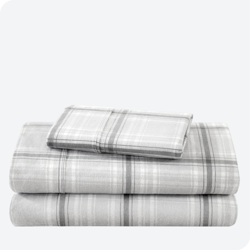 Flannel Machine Woven Plaid Sheet Set, Twin Extra Long Sheet Set with 1 Pillowcase