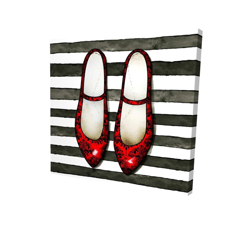 Chaussures en toile rouge brillant | Art contemporain à rayures