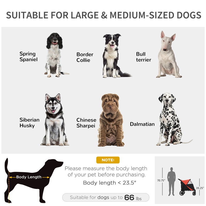PawHut Red and Black Foldable Dog Stroller with Storage