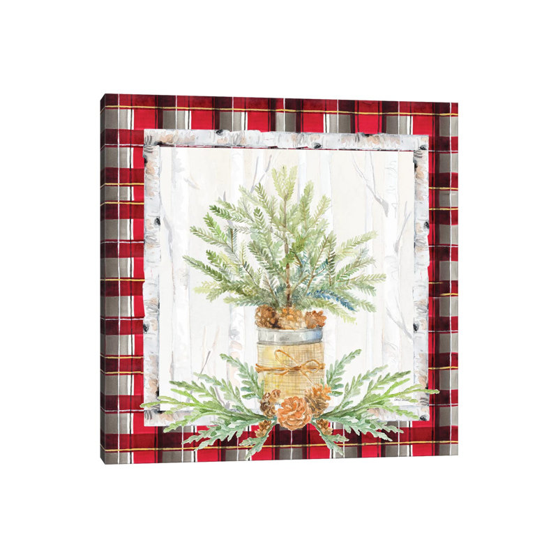 Holiday Sprig On Plaid I by Lanie Loreth - Wrapped Canvas Print, 30.48 cm H x 30.48 cm W