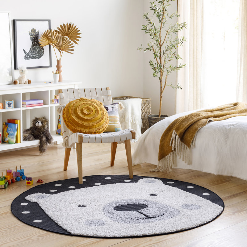 Tapis intérieur / extérieur rond en polypropylène tissé à la machine gris / crème Abrahamson, Rond 3 pi 11 po