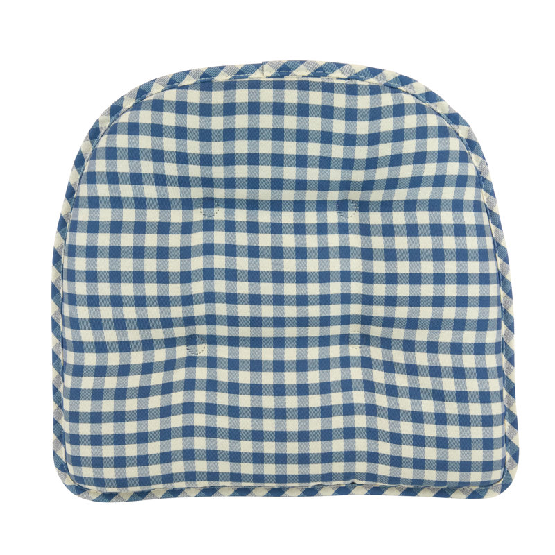 Non-Slip Gingham Dining Room And Kitchen Seat Cushions, 16 X 15 X 2 Inches, Set of 2, Gingham Blue