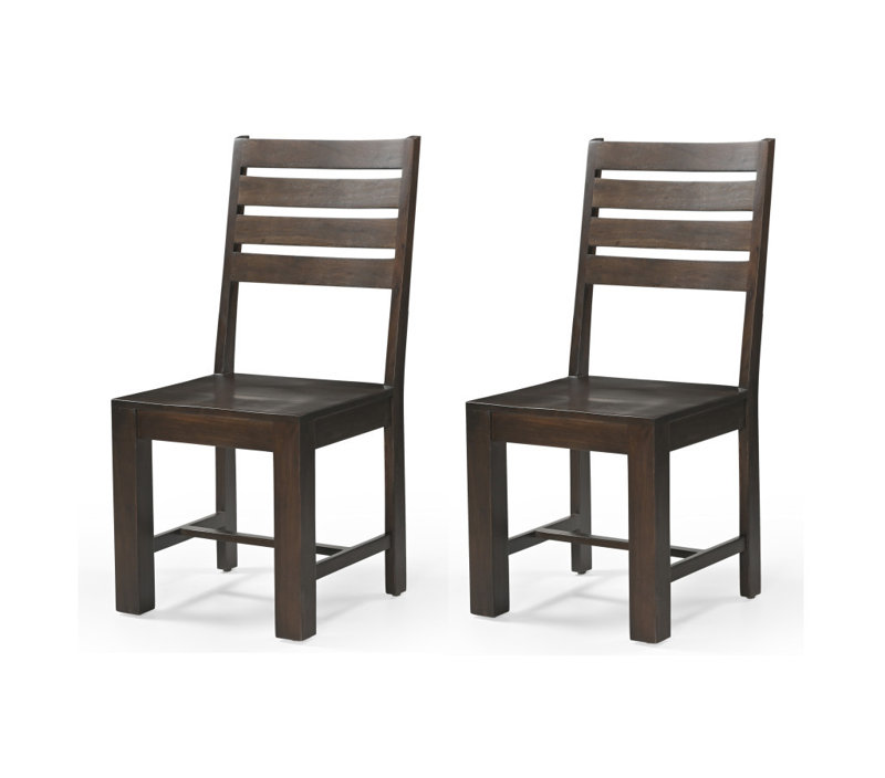 Ensemble de deux chaises d'appoint à dossier échelle en bois massif brun