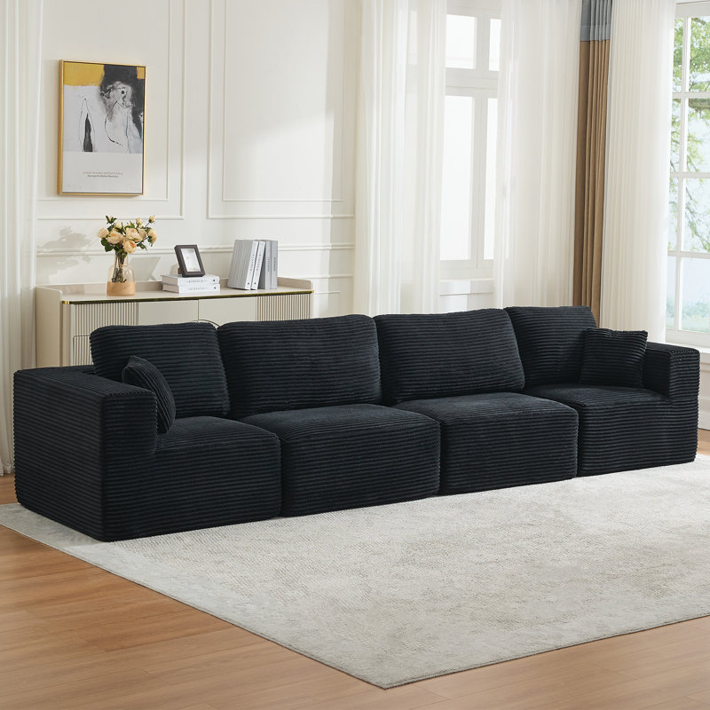 Brigitte Corduroy Upholstered Sectional 4-Piece Modular Sofa Set, Charcoal Black