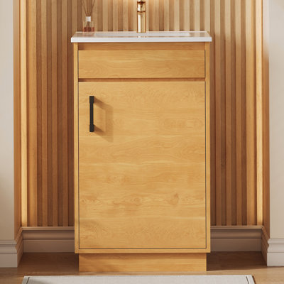 20 - Inch Freestanding Bathroom Vanity With Ceramic Sink, Soft - Closing Door, Adjustable Shelf, Farmhouse Style For A Warm And Functional Bathroom