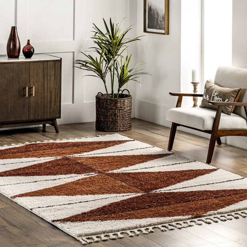 Tapis à poils longs à losanges Shaggy, Tapis de couloir 2 pi 6 po x 6 pi