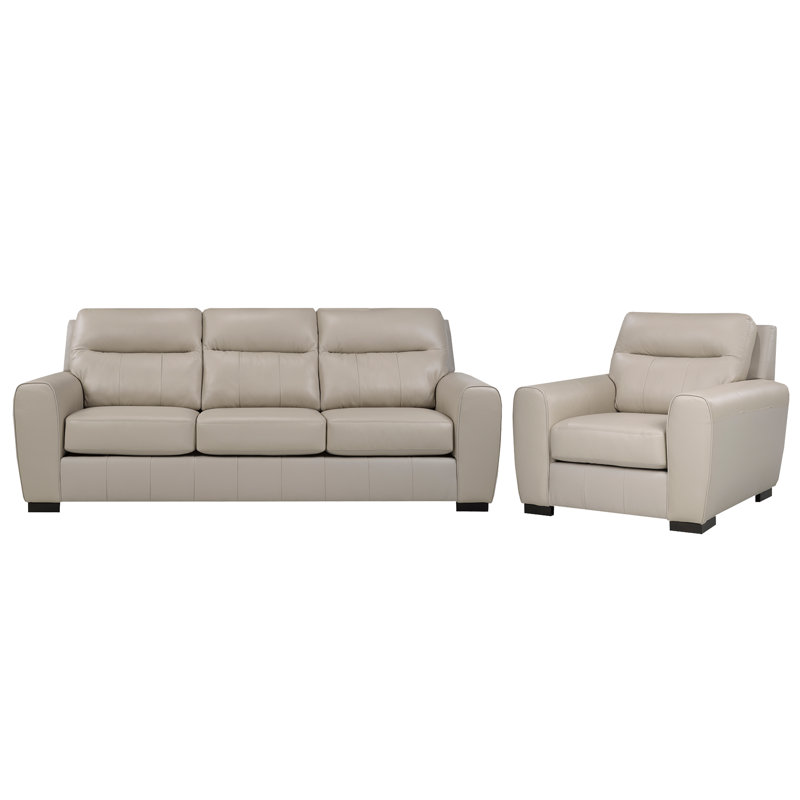 Barton Leather Sofa & Chair Set, Taupe