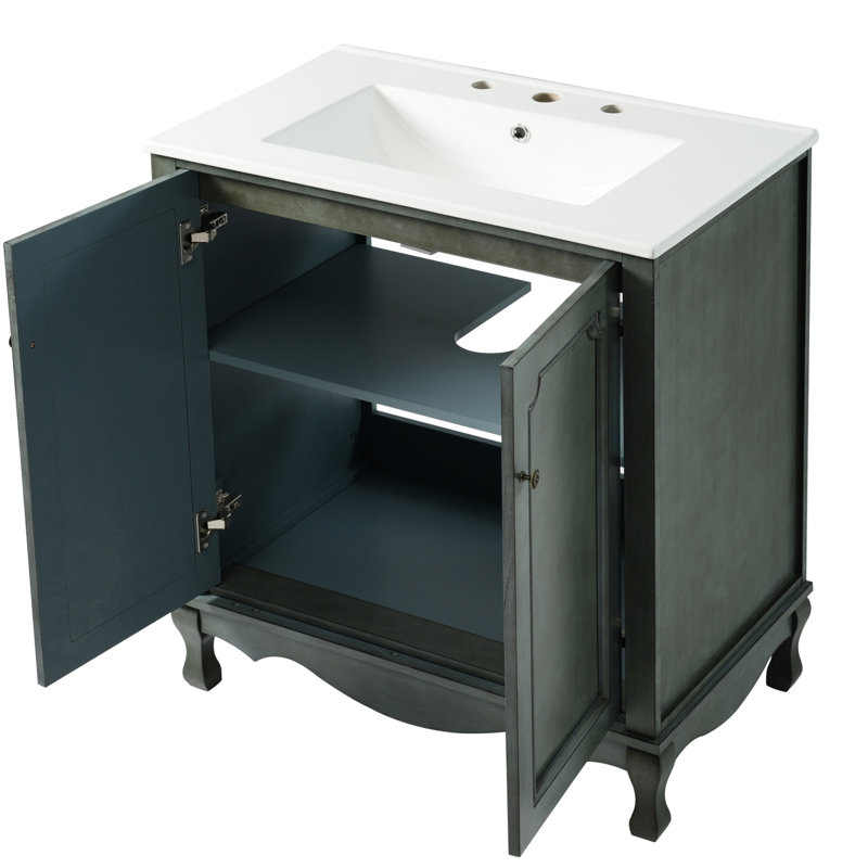 Meuble-lavabo de style rétro 30 po avec lavabo - Bleu antique