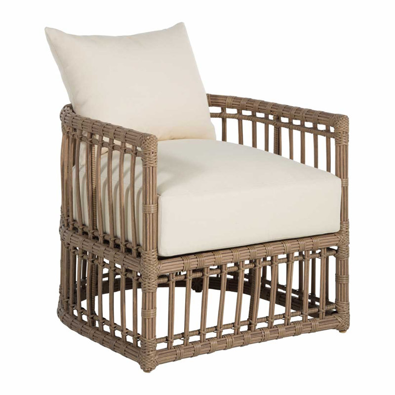 Newport Arm Chair with Cushions, Newport #66 Burlap, Welt, Rollo Lace