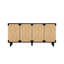 Handwoven Seagrass Sideboard, Solid Pine Wood Legs, Classic Black , Four Shelves Storage, Ideal For Plates Style Natural Door Five Organized Dining Decor