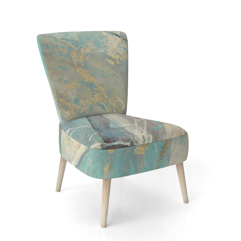 Upholstered Floral Side Chair - Modern floral Accent Chair, Abstract Blue/Cream/Brown Polyester Blend