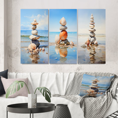 «Minimalist Beach Shells Tower», 3 pièces sur toile