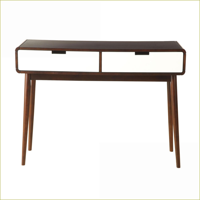 Espresso rétro & amp; Table basse blanche avec pieds fuselés en bois, surface facile à nettoyer et amp; Glissières de tiroir lisses