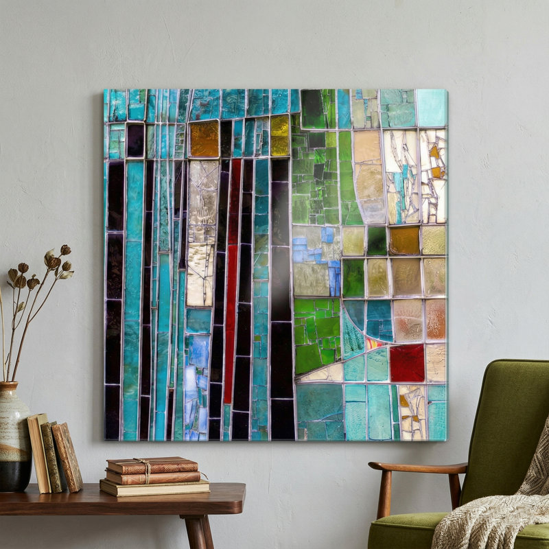 Luminous Mosaic Abstract Square Frameless Tempered Glass Wall Art