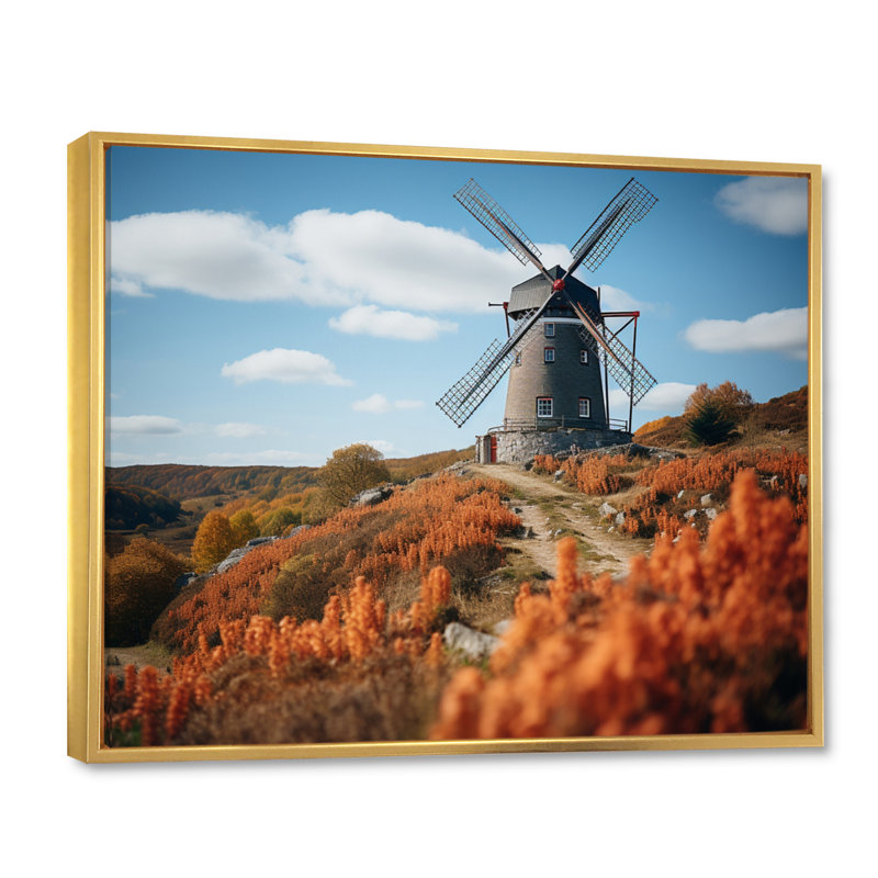 Mascolino Allemagne, moulin à vent néerlandais IV - impression, 16" H x 32" W, Cadre flottant doré