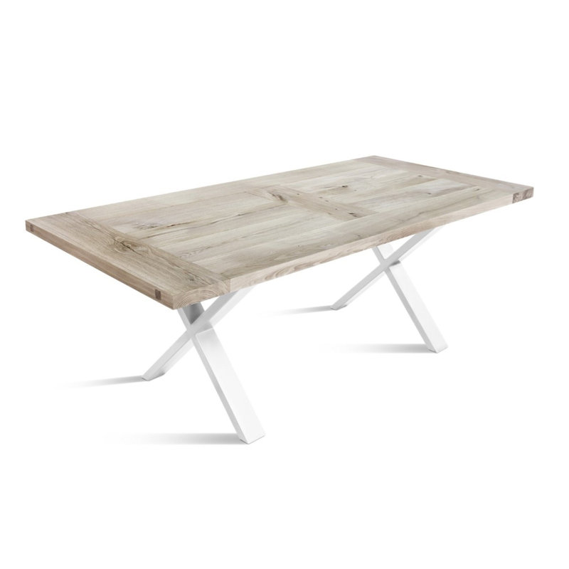 McCutchenville Oak Solid Wood Top Metal Base Dining Table