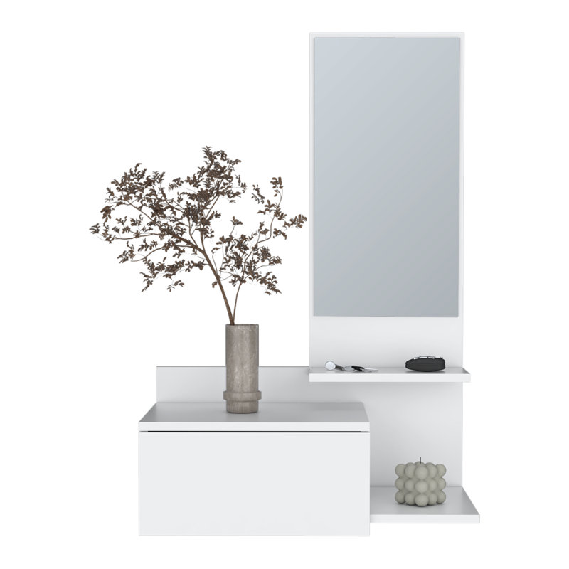 Armoire flottante pour couloir Lowell, salon, Blanc / Blanc