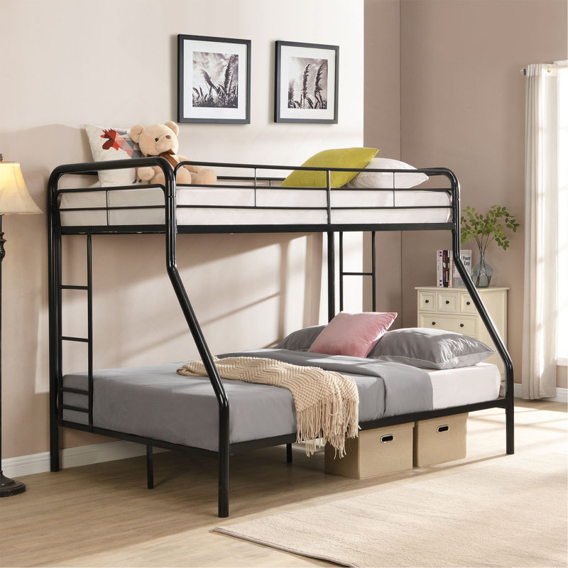 Lit superposé en métal, aucun sommier requis, grand rangement sous le lit, assemblage facile